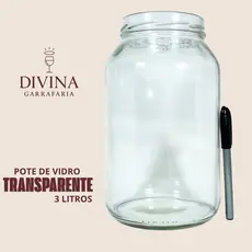Pote de Vidro Gigante 3L C/ Tampa | Conserva Palmito | Kombucha | Transparente Multiuso | Mantimentos | Arroz | Feijão