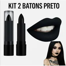 Kit 2 Batons Preto Gótico Cor Intensa Marcante Maquiagem Profissional