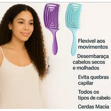 Escova Flexível Quadrada Massageadora Desembaraçadora Fitagem  Maleável Cabelos Lisos e Cacheados