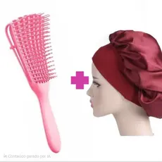 Kit Escova Polvo + Touca de Cetim com Faixa Anti-Frizz Cores Sortidas