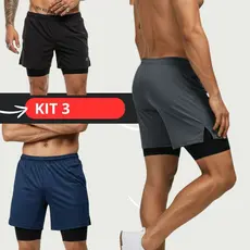Kit 3 Shorts Masculino 2 em 1 Shorts para Academia