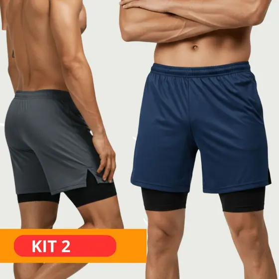KIT 2 Shorts Masculino 2 em 1 Corrida Premium Para treino