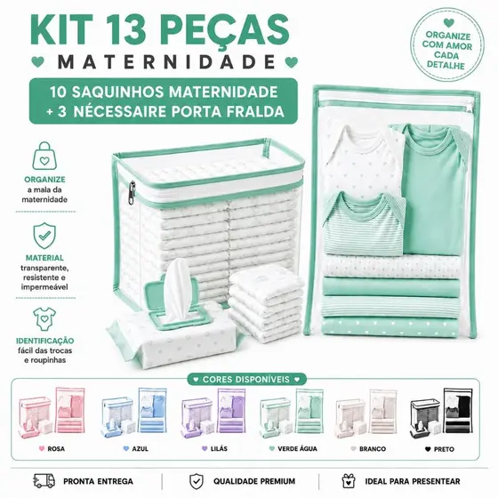 10 Saquinhos Maternidade Multiuso + 3 Organizador Necessaire