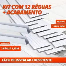 Forro PVC 5mm Kit 12 Réguas + Acabamento 1,15x1,20 Fácil Instalação Resistente Cozinha Banheiro