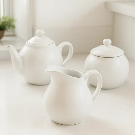 Conjunto Porcelana Branca cha café Bule 500ml + Açucareiro 350ml + Jarra 750ml Kit 3 Peças