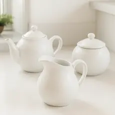 Conjunto Porcelana Branca cha café Bule 500ml + Açucareiro 350ml + Jarra 750ml Kit 3 Peças