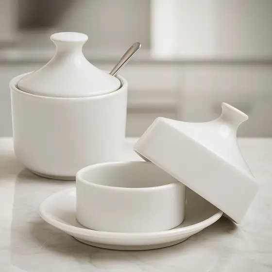 Kit Porcelana Branca Mantegueira 110ml + Açucareiro 250ml com Tampa