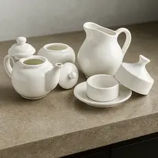 Kit Porcelana Branca 4 Peças - Bule 500ml, Jarra 750ml, Açucareiro 350ml e Manteigueira 110ml