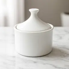 Açucareiro Porcelana Branca 250ml Com Tampa Elegante Mesa Posta Cozinha Organização