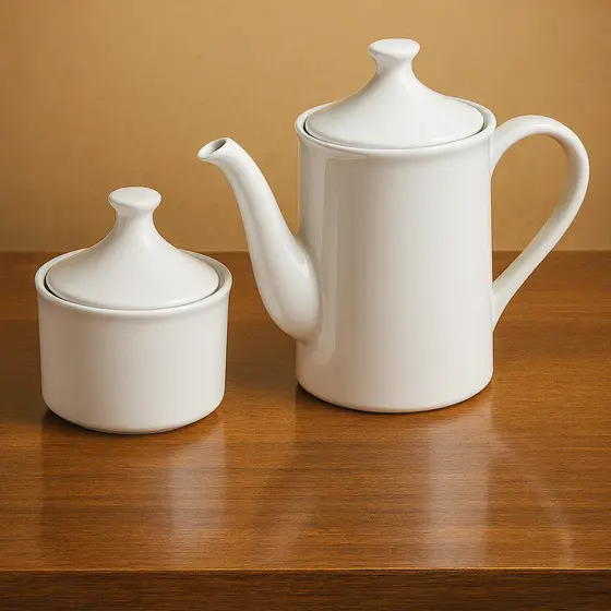Kit Bule 650ml e Açucareiro 250ml Porcelana Branca Tampa Cafe Chá Mesa Posta Elegante
