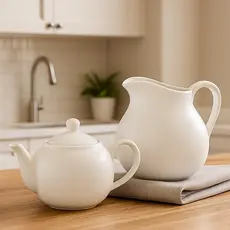 Kit café cha bule 500ml e Leiteira 750ml Porcelana Branca Mesa Posta Cafe Chá Cozinha Decorativa