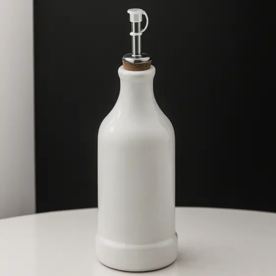 Garrafa Galheteiro Porta Óleo Azeite Vinagre Temperos Cozinha Porcelana Branca Rolha Bico Inox 270ml