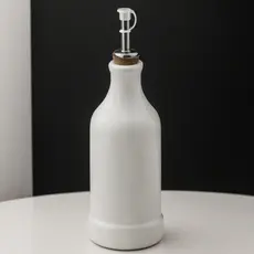 Garrafa Galheteiro Porta Óleo Azeite Vinagre Temperos Cozinha Porcelana Branca Rolha Bico Inox 270ml