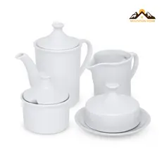 Conjunto 4 Peças Kit Chá Café Porcelana Mesa Posta Bule Leiteira Açucareiro Manteigueira