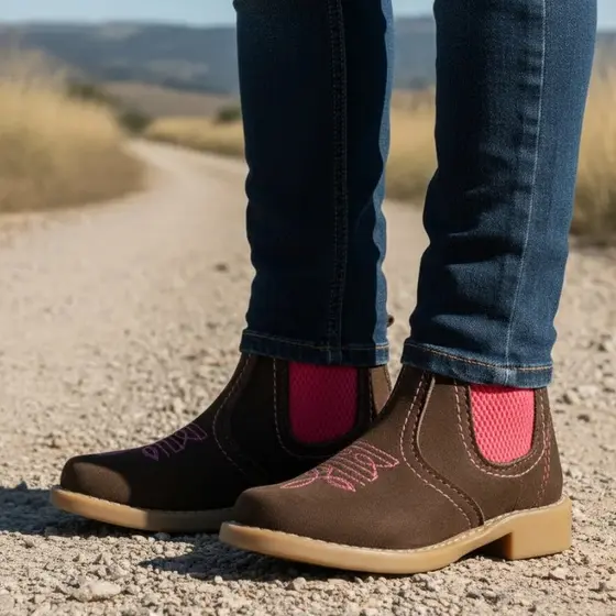 Bota Botina Jeca Jequinha Infantil Feminina Menina Bordada Couro Legitimo Confortável Cano Curto Lançamento Country