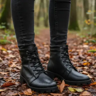 Bota Coturno Feminino Salto Baixo Cano Curto Sola Tratorada Couro Legítimo Macio Confortável Elegante Tendência Inverno