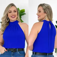 Blusa Regata Feminina Gola Alta com Amarração nas Costas Moda Feminina Moda Verão