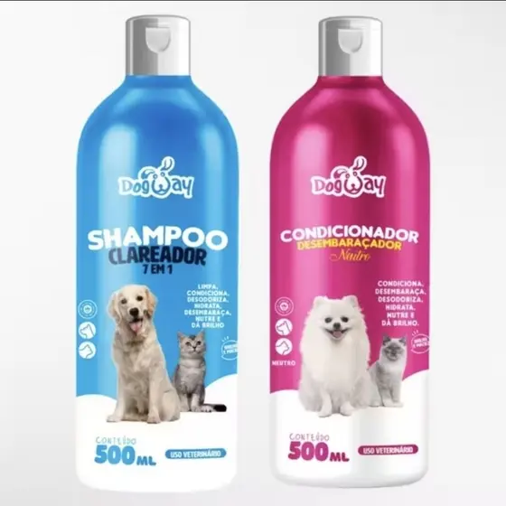 Kit Shampoo Branqueador 7 Em 1 + Condicionador,Desembaracador de Pelagem Caes e Gatos