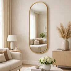 Espelho Organico Pílula 50cm x 120cm Moldura Couro Decoração Sala Espelho Corpo Inteiro Cápsula Luxo