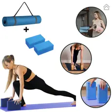 Kit Tapete Yogamat Tatame 1,70mx55cmx5mm e 2 Blocos Eva Tijolo Par Fit