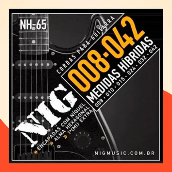 Jogo Cordas Nig 08 Híbrido Guitarra Encordoamento Nh65 Original Qualidade Top