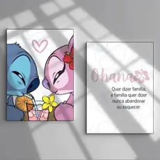 Kit 2 Quadros Stitch Ohana casal, decoração de casa quarto de casal 20x28 MDF