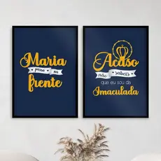 Kit 2 Quadros Decorativos, Quadros Religioso Maria Passa na Frente, Azul Escuro, Para Sala, Escritório, Igreja.