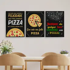 Kit 3 Quadros Decorativos, Cantinho Da Pizza/ Para Cozinha, Pizzaria, Sala, MDF 20x28.