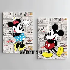 Kit 2 Quadros Minnie e Mickey nos quadrinhos retro, decoração de casa disney