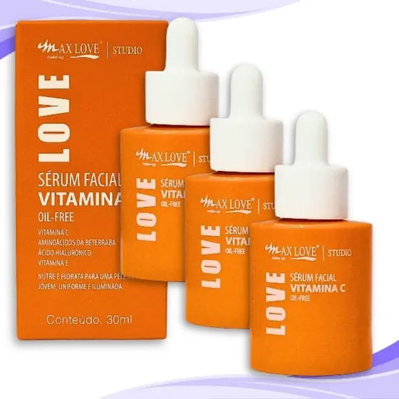 Kit C/ 3 Sérum Facial Vitamina C com Ácido Hialurônico 30ml Max Love Make Up