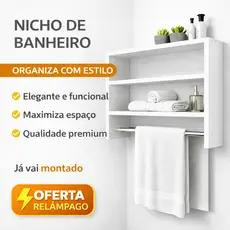 Nicho Banheiro Porta Toalha Branco Premium | Organizador de Parede Moderno | Prateleira Já Montado