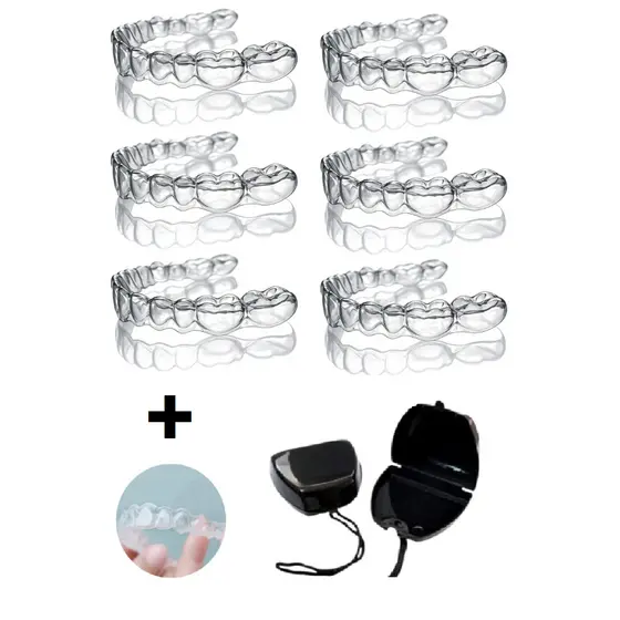 KIT 06 PLACAS MOLDEIRA PROTETOR BUCAL ANTI BRUX COM 01 ESTOJO PRETO