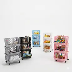 Organizador Multiuso/ Fruteira 3 Andares com Rodinhas – Cesto Vertical para Cozinha, Lavanderia e Escritório
