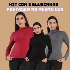 Unidade ou Kit com 3 blusa cacharrel feminina manga longa segunda pele