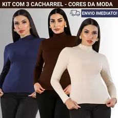 Unidade ou Kit com 3 Blusa Cacharrel Gola Alta Manga Longa Segunda Pele Moda Feminina outono e inverno