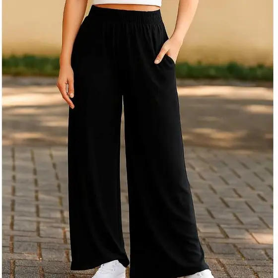 Calça Pantalona em Viscolycra Com Bolso Confortável Estilo Alfaiataria