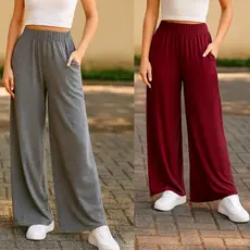 Kit com 2 Calça Pantalona Estilosa com Bolsos Grandes Calça Feminina Estilo de Alfaiataria no tecido Viscolycra