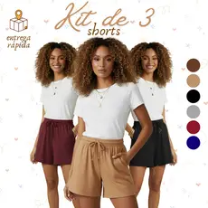 Kit 3 Short Feminino Viscolycra com Bolsos