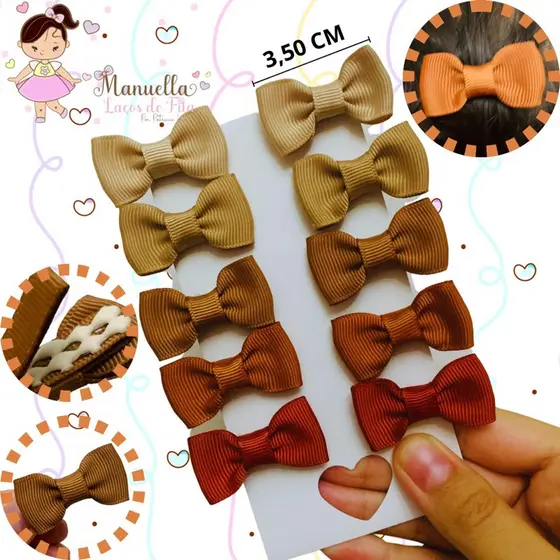 10 Presilhas com Mini Laços Forradas Antideslizantes e Super Delicadas
