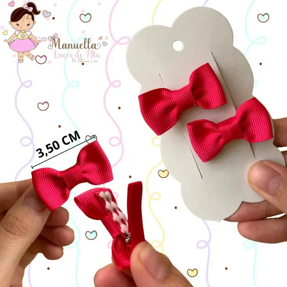Par de Micro Laços e Flores para Bebê Presilhas Forradas Antideslizante 3,5 cm