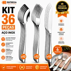 Jogo de 36 Peças de Talheres de Mesa em Aço Inox, ideal para Cozinha, Restaurantes, Buffets, Churrascaria, Mesa Posta..
