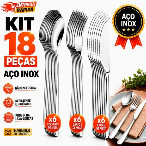 Kit Talheres Aço Inox Colheres  Garfos  Facas de Mesa Resistente Faqueiro Completo Cozinha Restaurante