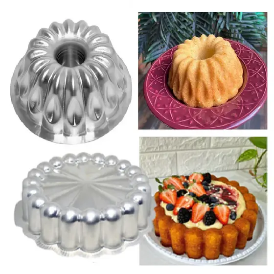 Kit Formas de Bolo Redonda Decoradas, 1 Forma de Bolo Charlotte + Forma de Bolo Gota Vulcão Alumínio
