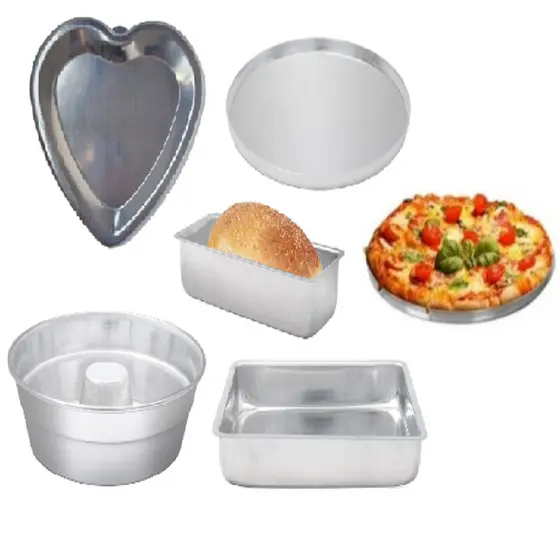 Jogo 5 Assadeiras, Formas de Bolo, Forma para Pão, Forma Pizza, Forma Coração Ballerine, Forma Pudim
