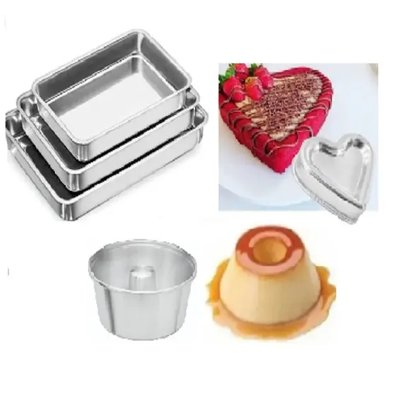 kit Formas de Bolo e Tortas, Forma Retangular 3pçs + Forma Bolo Coração ballerine + Forma de Pudim