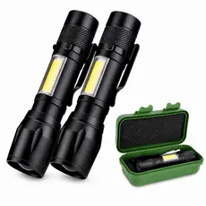 Kit 2 Mini Lanternas Tática LED COB Recarregável USB Zoom Forte Bolso
