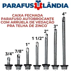 CAIXA FECHADA PARAFUSO AUTO BROCANTE PRA TELHA DE ZINCO CABEÇA SEXTAVADA COM ARRUELA DE VEDAÇÃO
