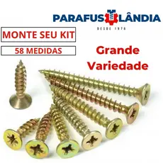MONTE SEU KIT 100 Parafusos para Madeira Diversas Medidas Madeira MDF Moveis Chipboard