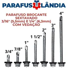 KIT 25 OU 50 PARAFUSO AUTO BROCANTE CABEÇA SEXTAVADA 1/4 3/16 ARRUELA DE VEDAÇÃO TELHA