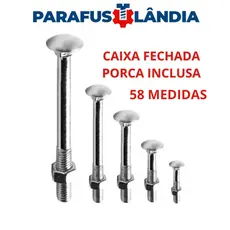 Caixa Fechada Parafuso Francês com Porca Zincado 58 Variações de Medida